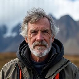 Homme d'âge mûr, l'air aventureux.